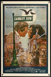 5b159 CANNERY ROW 1sh '82 cool art of Nick Nolte about to kiss Debra Winger by John Solie!