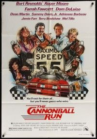 5b160 CANNONBALL RUN 1sh '81 Burt Reynolds, Farrah Fawcett, Drew Struzan car racing art!