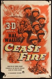 5b169 CEASE FIRE 1sh '53 Hal Wallis, cool 3-D artwork of Korean War soldiers!