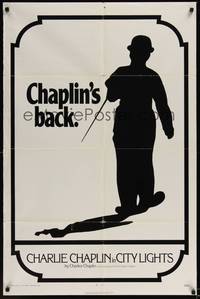 5b187 CITY LIGHTS 1sh R72 great silhouette of Charlie Chaplin!