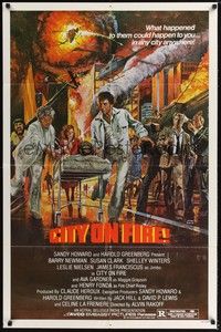5b188 CITY ON FIRE 1sh '79 Alvin Rakoff, Ava Gardner, Henry Fonda, cool John Solie fiery art!