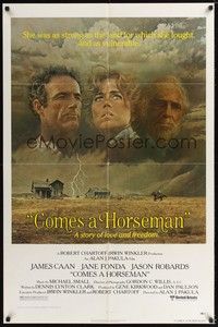 5b200 COMES A HORSEMAN 1sh '78 cool art of James Caan, Jane Fonda & Jason Robards in the sky!