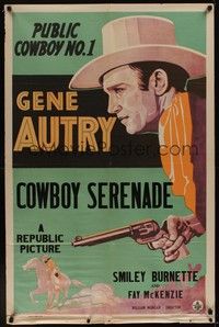 5b210 COWBOY SERENADE stock 1sh '42 great artwork of cowboy Gene Autry!