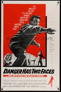 5b217 DANGER HAS TWO FACES 1sh '67 Robert Lansing, Dana Wynter, spy that stole another man's face!