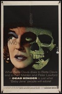 5b229 DEAD RINGER 1sh '64 creepy close up of skull & Bette Davis, who kills her own twin!