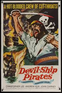5b246 DEVIL-SHIP PIRATES 1sh '64 Hammer, hot-blooded crew of cutthroats, buccaneer artwork!