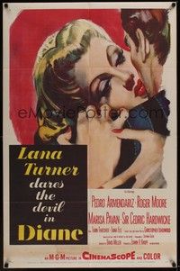 5b247 DIANE 1sh '56 sexy Lana Turner dares the devil, great close up romantic artwork!