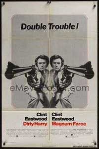 5b249 DIRTY HARRY/MAGNUM FORCE 1sh '75 mirror image of Clint Eastwood, double trouble!