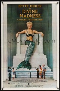 5b252 DIVINE MADNESS style B 1sh '80 great image of mermaid Bette Midler as Lincoln Memorial!