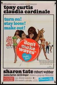5b261 DON'T MAKE WAVES 1sh '67 Tony Curtis with super sexy Sharon Tate & Claudia Cardinale!