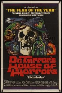 5b266 DR. TERROR'S HOUSE OF HORRORS 1sh '65 Christopher Lee, cool horror montage art!