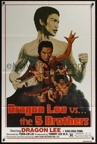 5b271 DRAGON LEE VS THE 5 BROTHERS 1sh '78 Wu da di zi, kung fu Bruce Lee ripoff art by Marcus!