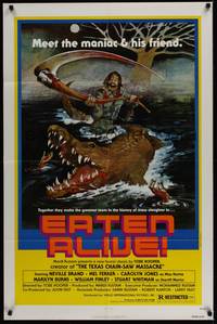 5b288 EATEN ALIVE 1sh '77 Tobe Hooper, wild horror artwork of madman w/scythe & alligator!