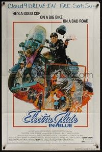 5b292 ELECTRA GLIDE IN BLUE style B 1sh '73 cool Blossom art of motorcycle cop Robert Blake!