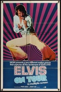 5b293 ELVIS ON TOUR int'l 1sh '72 classic artwork of Elvis Presley singing into microphone!
