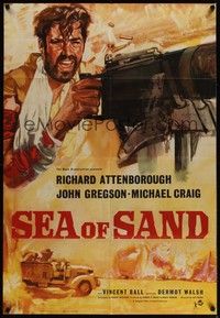 5b241 DESERT PATROL English 1sh '58 Richard Attenborough, Sea of Sand, soldier with huge gun!