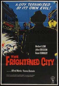 5b345 FRIGHTENED CITY English 1sh '61 early Sean Connery, Herbert Lom, really cool crime artwork!