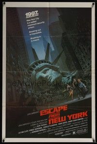 5b297 ESCAPE FROM NEW YORK 1sh '81 John Carpenter, art of decapitated Lady Liberty by Barry E. Jackson!