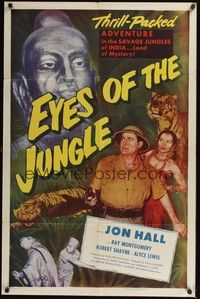 5b305 EYES OF THE JUNGLE 1sh '53 Jon Hall & Alyce Lewis in the savage jungles of India!