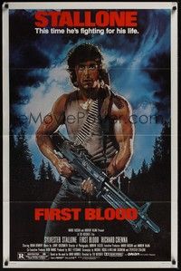5b322 FIRST BLOOD 1sh '82 artwork of Sylvester Stallone as John Rambo by Drew Struzan!