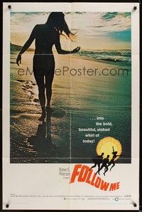 5b332 FOLLOW ME 1sh '69 surfing documentary, great image of sexy babe walking on beach at sunset!