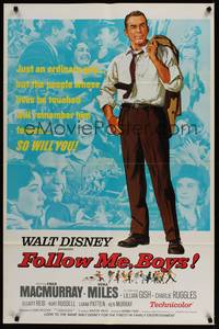 5b333 FOLLOW ME BOYS 1sh '66 Fred MacMurray leads Boy Scouts, young Kurt Russell, Walt Disney!