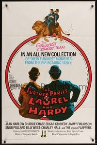 5b349 FURTHER PERILS OF LAUREL & HARDY 1sh '67 great image of Stan & Ollie riding lion!