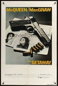 5b354 GETAWAY 1sh '72 Steve McQueen, Ali McGraw, Sam Peckinpah, cool gun & passports image!