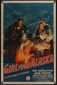 5b359 GIRL FROM ALASKA 1sh '42 cool artwork of Ray Middleton & Jean Parker in arctic wilderness!