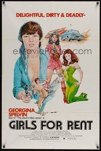 5b361 GIRLS FOR RENT 1sh '74 art of sexy bad girl Georgina Spelvin, delightful, dirty & deadly!