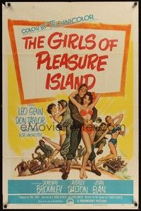 5b362 GIRLS OF PLEASURE ISLAND 1sh '53 Leo Genn, Don Taylor, wacky art of soldiers w/sexy girls!