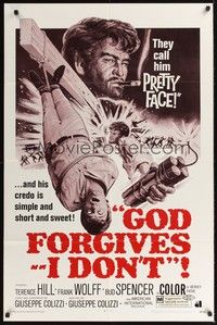 5b365 GOD FORGIVES I DON'T 1sh '69 cool art of gunslinger Terence Hill with dynamite!