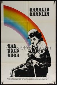 5b370 GOLD RUSH 1sh R73 Charlie Chaplin classic, great rainbow image!
