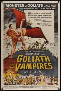 5b372 GOLIATH & THE VAMPIRES 1sh '64 Maciste Contro il Vampiro, cool fantasy art by Reynold Brown!