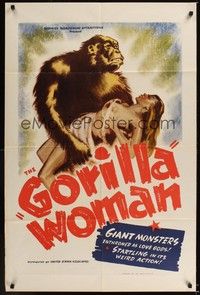 5b380 GORILLA WOMAN 1sh '40s wonderful art of giant African ape holding sexy near-naked babe!