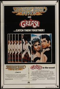 5b386 GREASE/SATURDAY NIGHT FEVER 1sh '79 John Travolta dancing & with Olivia Newton-John!