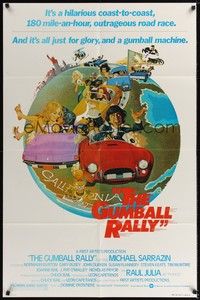5b397 GUMBALL RALLY style A 1sh '76 Michael Sarrazin, wacky art of car racing around the world!