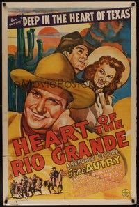 5b408 HEART OF THE RIO GRANDE 1sh '42 Gene Autry sings, great artwork of cast!