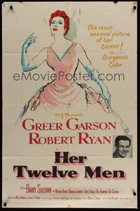 5b417 HER TWELVE MEN 1sh '54 art of teacher Greer Garson, plus Robert Ryan!