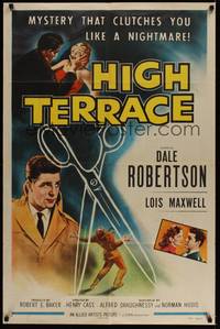 5b421 HIGH TERRACE 1sh '56 Dale Robertson, mystery that clutches you like a nightmare!