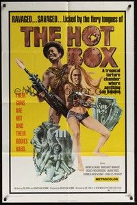 5b429 HOT BOX 1sh '72 ravaged savaged sexy babes fight back with their guns and their bodies!