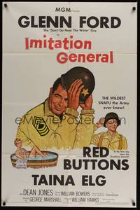 5b446 IMITATION GENERAL 1sh '58 art of soldiers Glenn Ford & Red Buttons + sexy Taina Elg!
