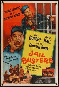 5b463 JAIL BUSTERS 1sh '55 Bowery Boys, wacky image of Leo Gorcey & Huntz Hall bustin' out!
