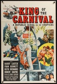 5b480 KING OF THE CARNIVAL 1sh '55 Republic serial, great circus trapeze artwork!