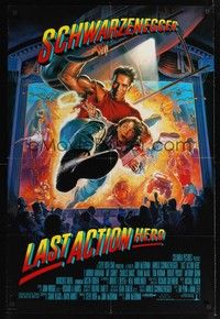 5b496 LAST ACTION HERO int'l DS 1sh '93 cool artwork of Arnold Schwarzenegger by Morgan!