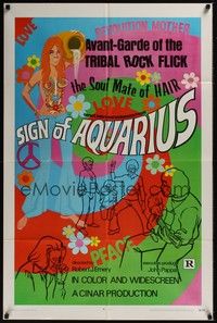 5b533 SIGN OF AQUARIUS 1sh '70 Newell Clevenger art of hot-blooded hippies & drugs, Sign of Aquarius!
