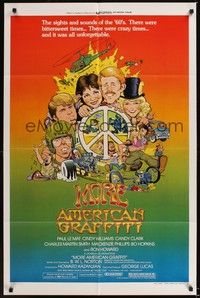 5b579 MORE AMERICAN GRAFFITI style C 1sh '79 Ron Howard, cool psychedelic art by Mouse/Kelley!
