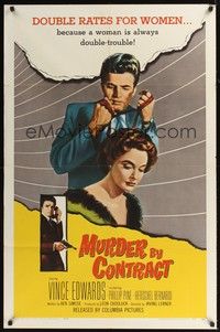 5b586 MURDER BY CONTRACT 1sh '59 Vince Edwards prepares to strangle woman with necktie!