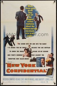 5b604 NEW YORK CONFIDENTIAL 1sh '55 Broderick Crawford, Richard Conte, Marilyn Maxwell!