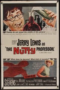 5b620 NUTTY PROFESSOR 1sh '63 wacky Jerry Lewis directs & stars w/pretty Stella Stevens!